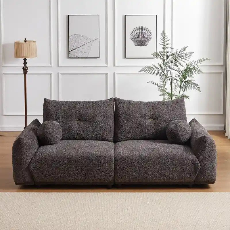 90" Mid-Century Modern Sofa with 2 Cushions and 2 Ball Pillows