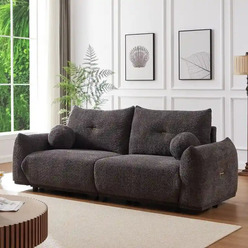 90" Mid-Century Modern Sofa with 2 Cushions and 2 Ball Pillows