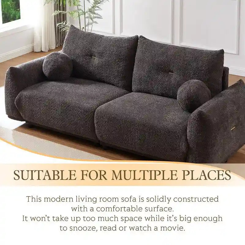 90" Mid-Century Modern Sofa with 2 Cushions and 2 Ball Pillows