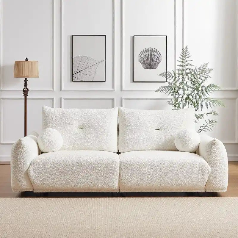 90" Mid-Century Modern Sofa with 2 Cushions and 2 Ball Pillows
