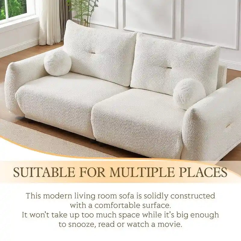 90" Mid-Century Modern Sofa with 2 Cushions and 2 Ball Pillows