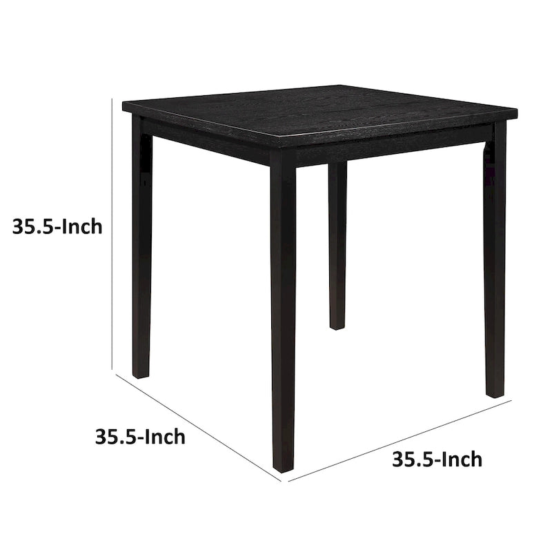 36" Counter Height Dining Table, 4-Seater Square Top, Black Solid Wood