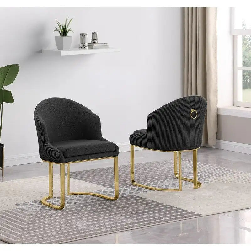 Button-Tufted Teddy Fabric Dining Chairs with Gold Chrome Frame (Set of 2)