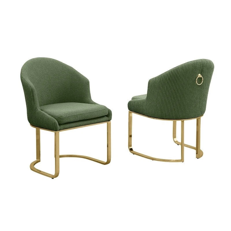 Button-Tufted Teddy Fabric Dining Chairs with Gold Chrome Frame (Set of 2)