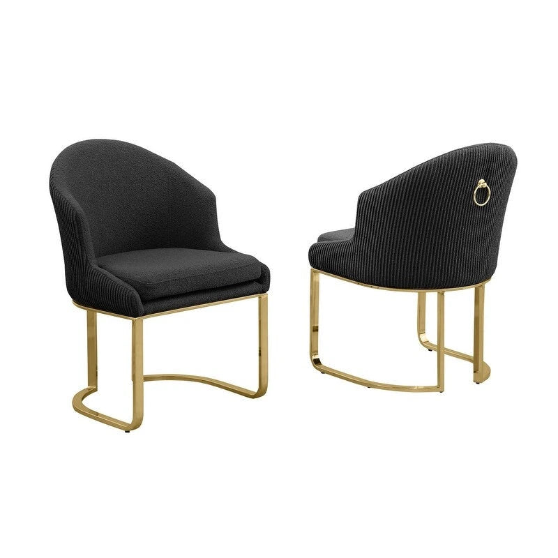 Button-Tufted Teddy Fabric Dining Chairs with Gold Chrome Frame (Set of 2)