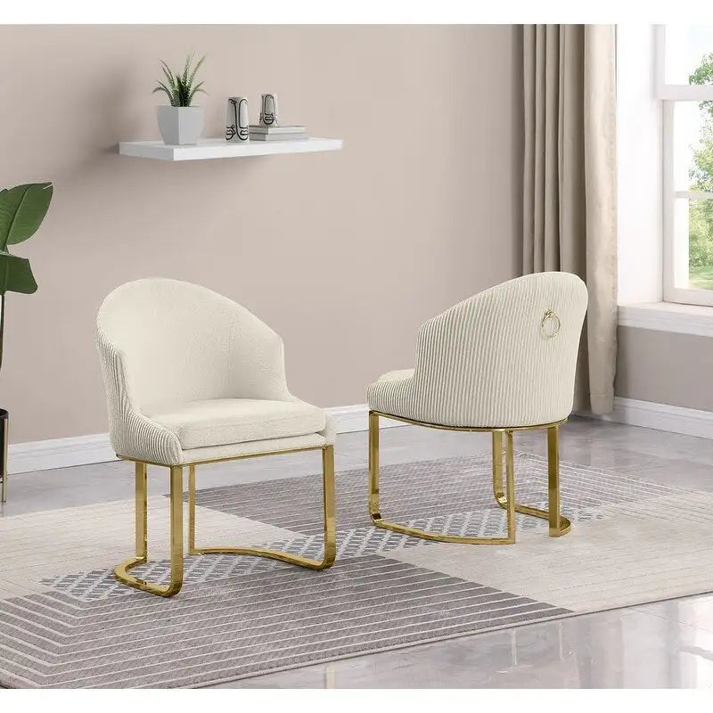 Button-Tufted Teddy Fabric Dining Chairs with Gold Chrome Frame (Set of 2)
