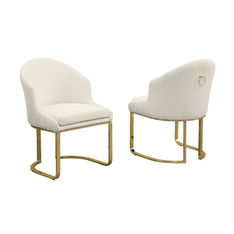 Button-Tufted Teddy Fabric Dining Chairs with Gold Chrome Frame (Set of 2)