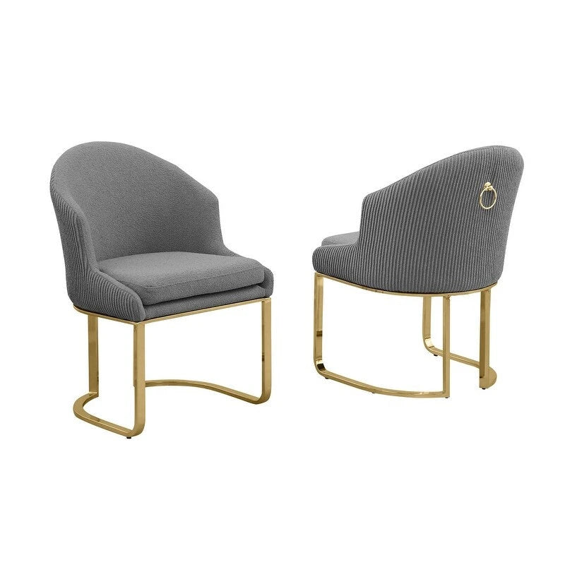 Button-Tufted Teddy Fabric Dining Chairs with Gold Chrome Frame (Set of 2)
