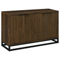 47 Inch Sideboard Cabinet Console, 4 Door, Carved Panels, Black and Brown