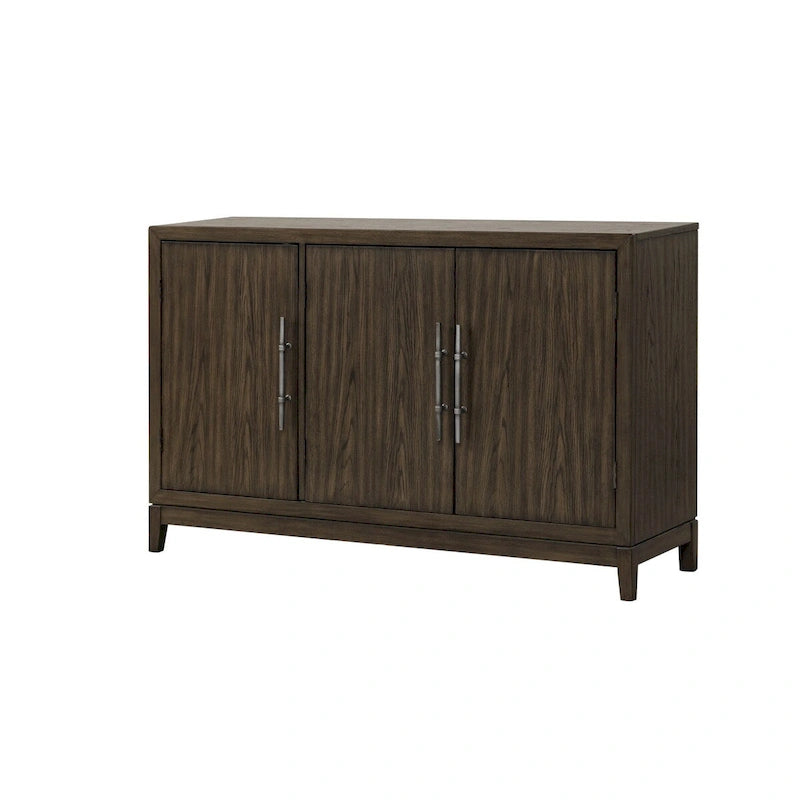 56" Sideboard Buffet Server, 3-Door Cabinet with Metal Handles, Brown
